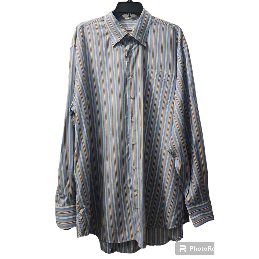 Peter Millar Striped Button Down Long Sleeve Dress Shirt Blue Mens Size‎